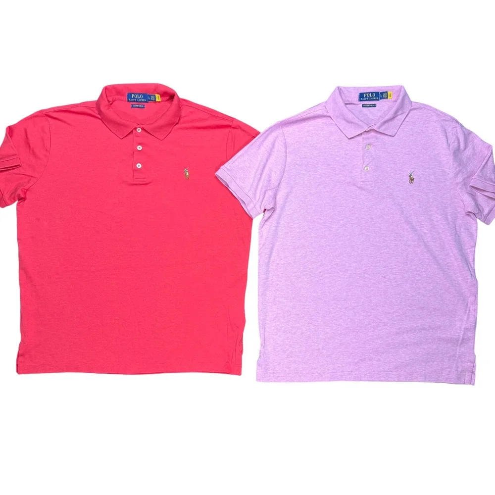 Polo Ralph Lauren  Custom Slim Fit Polo Shirt Lot Of 2 Pink Red Men's Large